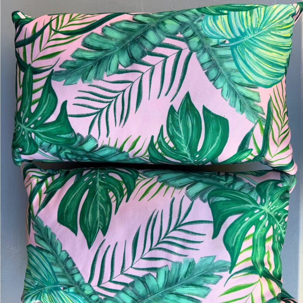 Tropical Leaf Print Throw Pillows Pink Green Wayfair Set